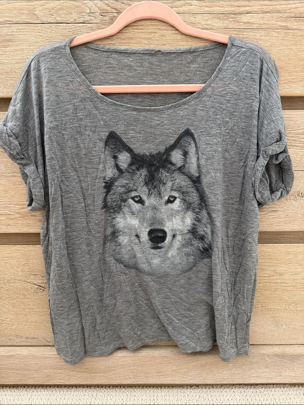 Haute Hippie Gray Wolf Face Short sleeve soft thin Sleeve Tee hippie boho